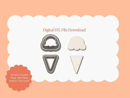 Ice Cream 2 Part Clay Cutter | Ice Cream 2 Part STL File – Digital Frozen Treat Cutter for Dessert Earrings and Sweet Summer Crafts