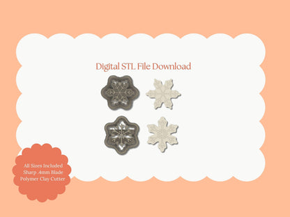Snowflake Set No. 2 Clay Cutter | Snowflake Set No. 2 STL File – Digital Cutter for Christmas Earrings and Winter Crafts