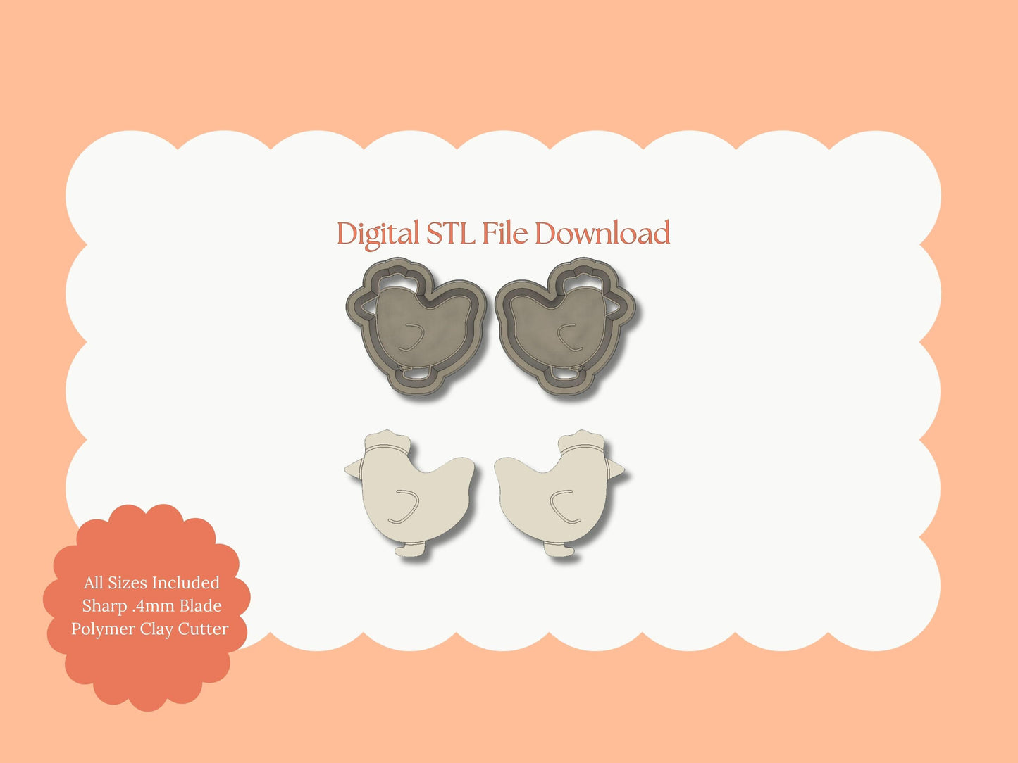 Hen Farmhouse Animal Clay Cutter | Hen STL File – Digital Rustic Cutter for Country Earrings and Farm Animal Crafts