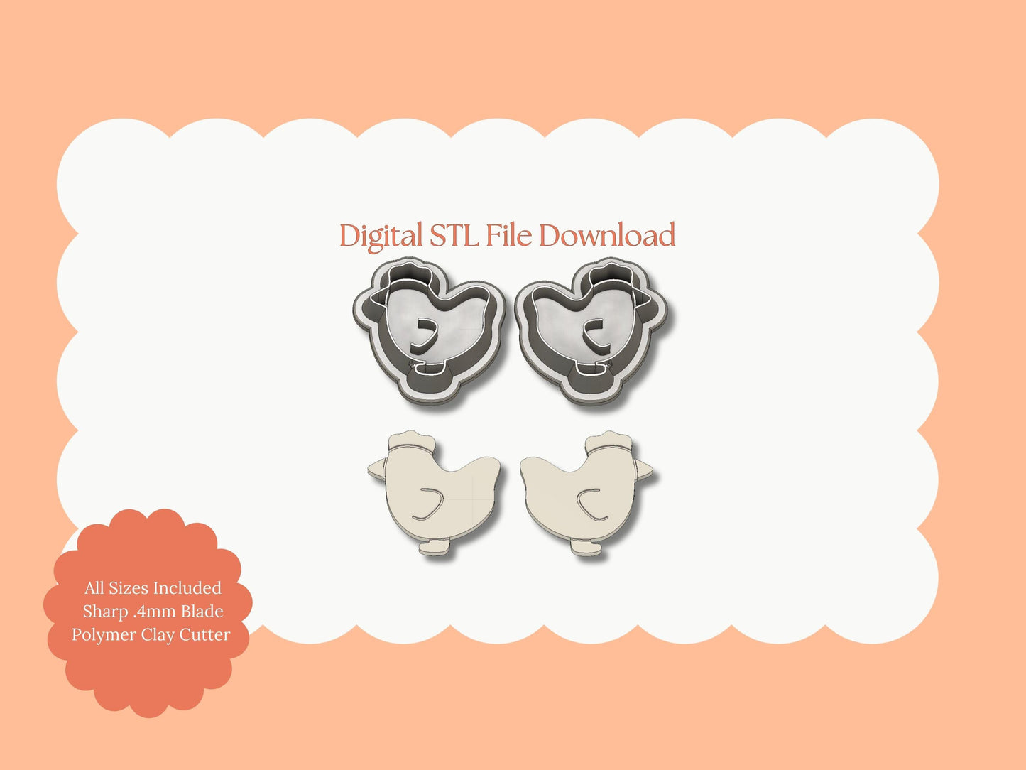 Hen Farmhouse Animal Clay Cutter | Hen STL File – Digital Rustic Cutter for Country Earrings and Farm Animal Crafts