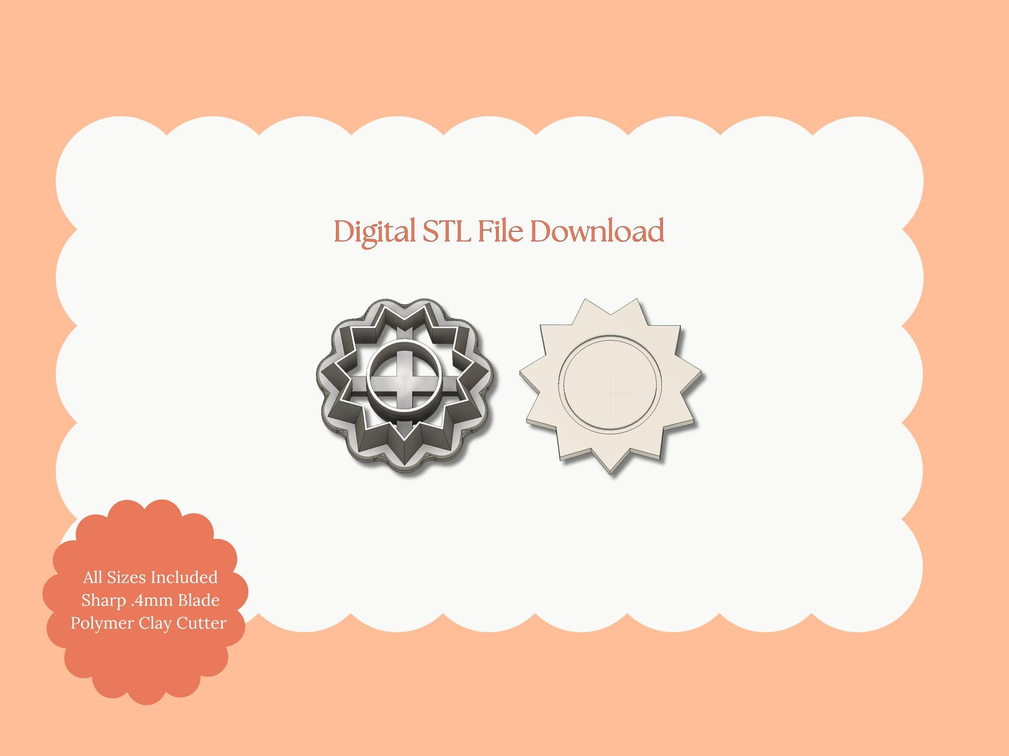 Sun No. 3 Clay Cutter | Sun STL File – Digital Celestial Cutter for Summer Earrings and Sunshine Clay Projects