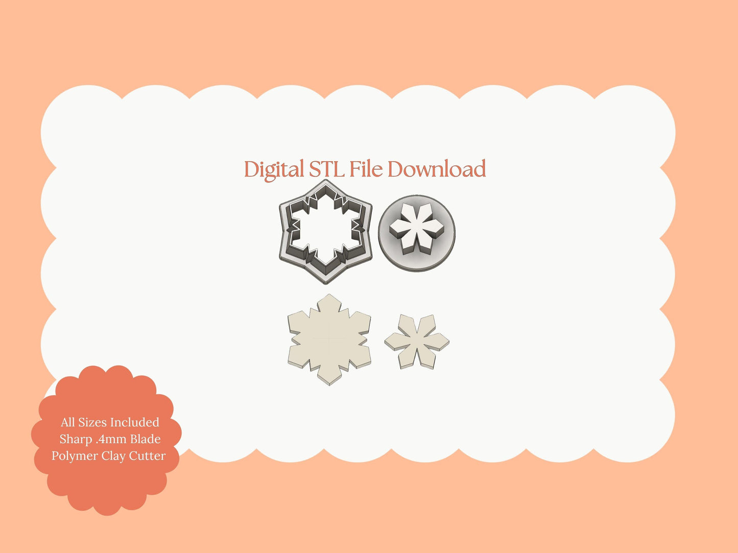Snowflake No. 8 Clay Cutter | Snowflake No. 8 STL File – Digital Snow-Themed Cutter for Christmas Earrings and Holiday Crafts