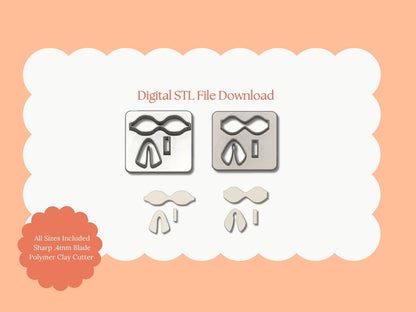 Coquette Ribbon Set of Two Clay Cutter | Coquette Ribbon Set STL File – Digital Fashion Cutter Set for Chic Earrings & Elegant Clay Crafts