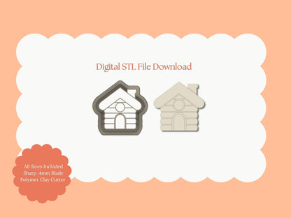 Log Cabin Clay Cutter | Log Cabin STL File – Rustic Digital Clay Cutter for Winter Earrings and Cottage Accessories