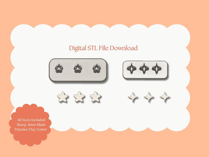 Micro Magic Sparkle and Star Clay Cutter Set | Magic Sparkle Star STL File Set – Digital Celestial Clay Download