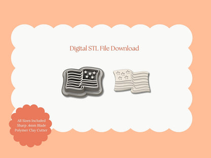 Wavy American Flag Clay Cutter | Wavy Flag STL File – Patriotic Digital Cutter for 4th of July Earrings and Crafts