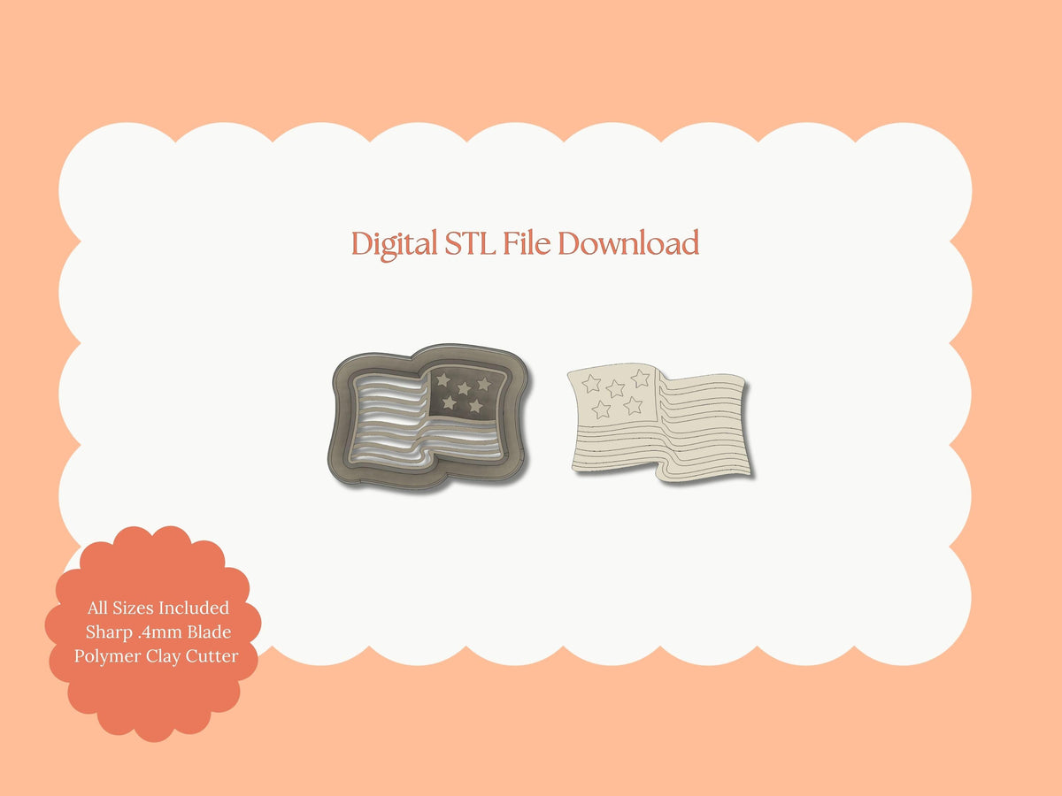 Wavy American Flag Clay Cutter | Wavy Flag STL File – Patriotic Digital Cutter for 4th of July Earrings and Crafts