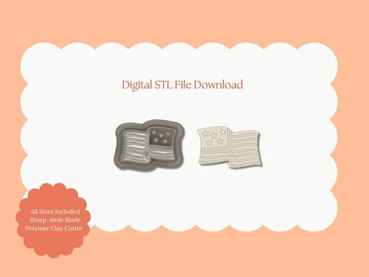 Wavy American Flag Clay Cutter | Wavy Flag STL File – Patriotic Digital Cutter for 4th of July Earrings and Crafts