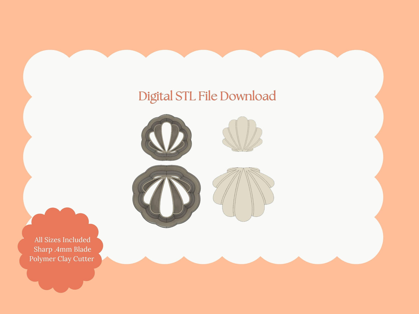 Seashell Dangle No. 2 Clay Cutter | Seashell Dangle STL File – Coastal Digital Cutter for Ocean Earrings and Marine Crafts