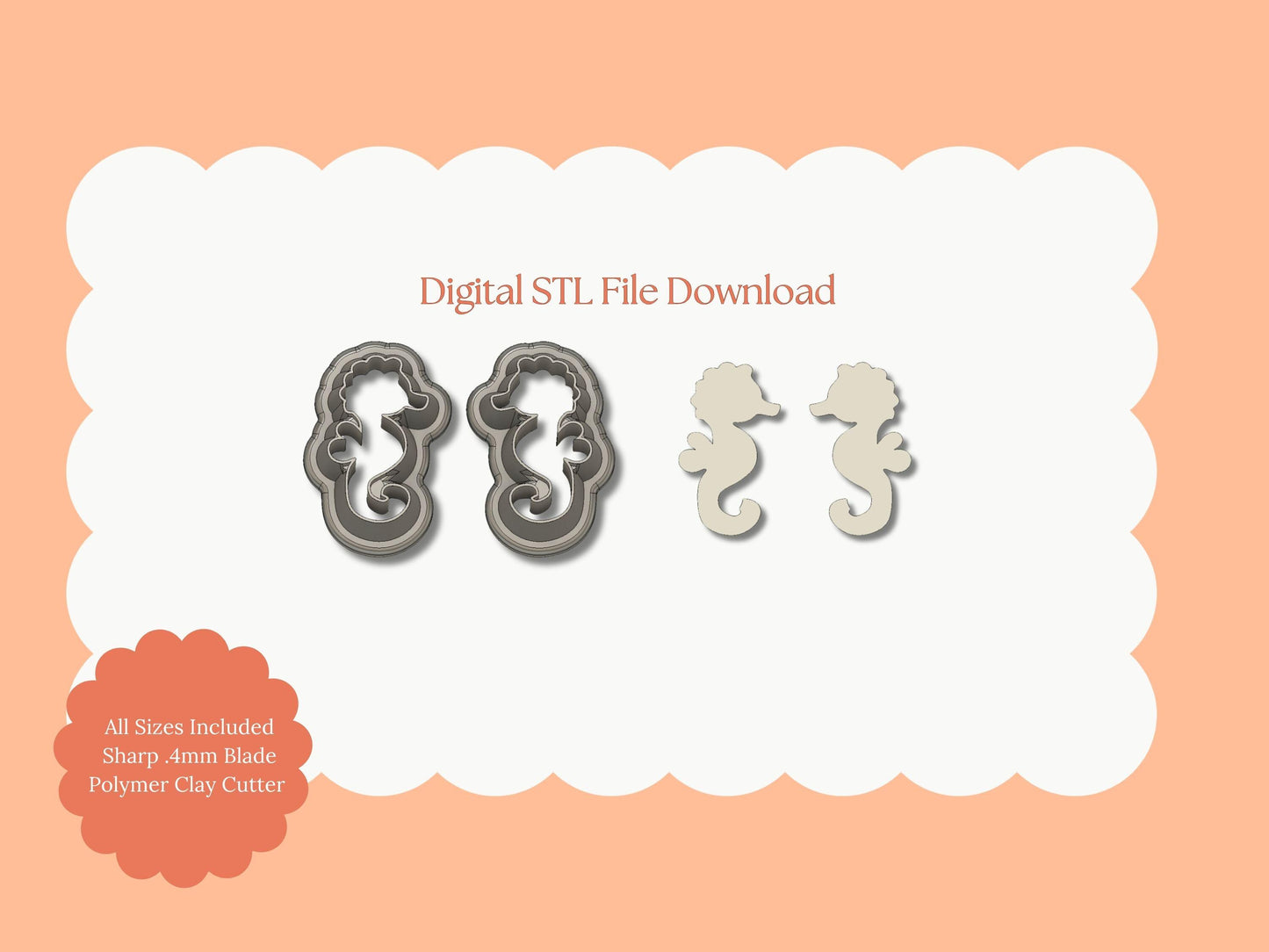 Sea Horse Clay Cutter | Sea Horse STL File – Digital Ocean Clay Cutter for Nautical Earrings and Marine DIY Crafts