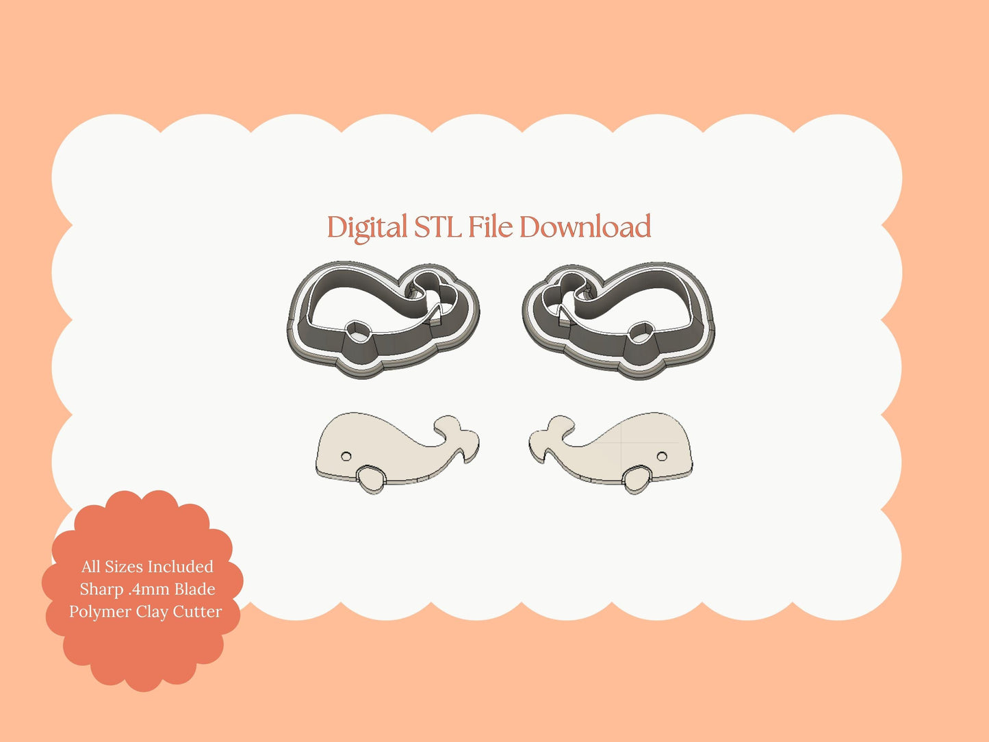 Whale Clay Cutter | Whale STL File – Sea-Themed Digital Cutter for DIY Ocean Earrings and Marine Accessories