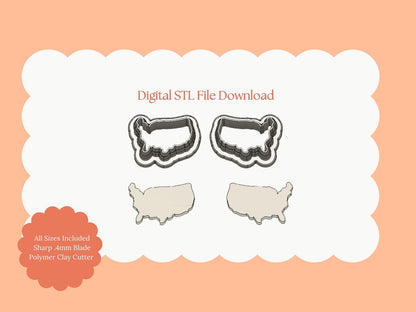 USA Outline Clay Cutter | USA Outline STL File – Patriotic Digital Cutter for 4th of July Earrings and America Crafts