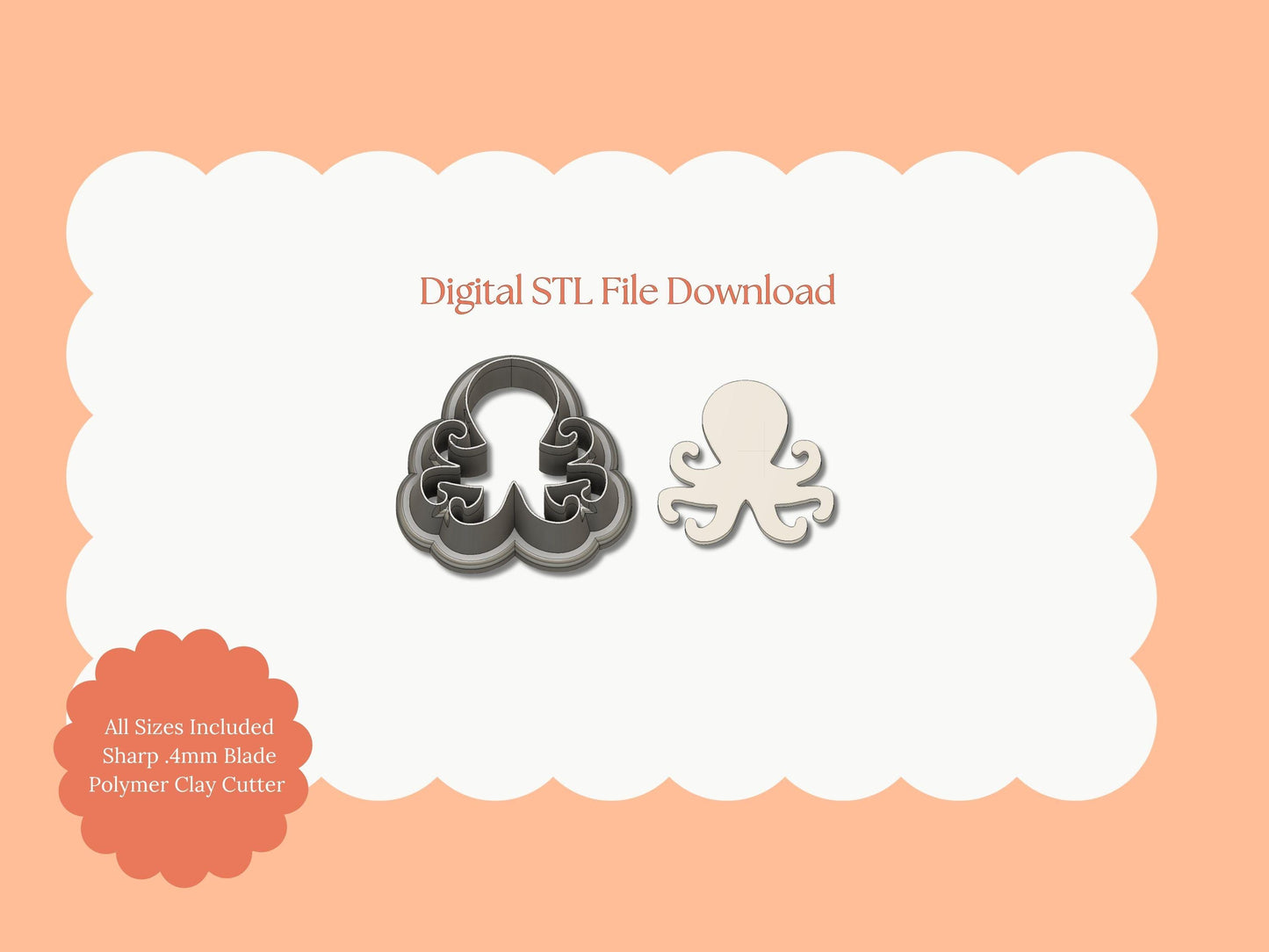 Octopus No. 1 Clay Cutter | Octopus STL File – Nautical Digital Clay Cutter for Marine Earrings and Coastal Accessories