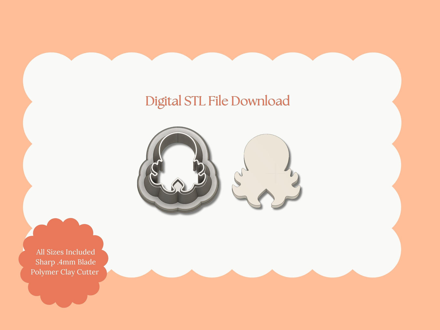Octopus No. 3 Clay Cutter | Octopus STL File – Digital Sea Creature Cutter for Marine Earrings and Nautical Crafts