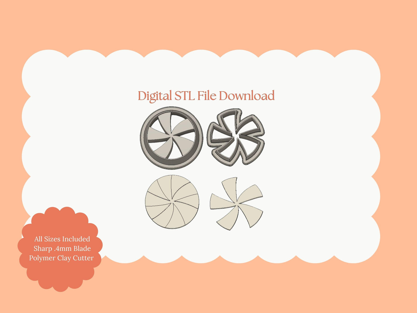 Peppermint No. 4 Clay Cutter | Peppermint No. 4 STL File – Digital Holiday Candy Cutter for Christmas Earrings and Sweet Crafts