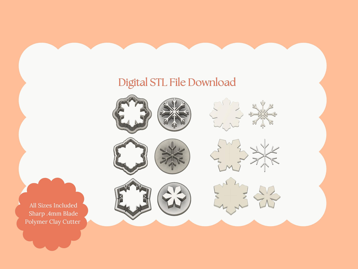 Snowflake Trio Clay Cutter | Snowflake Trio STL File – Digital Winter Cutter Set for Holiday Earrings and Christmas Crafts