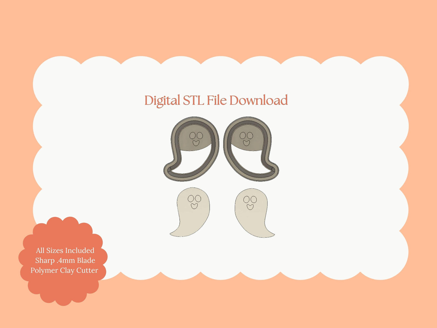 Ghost No. 6 Clay Cutter | Ghost No. 6 STL File – Digital Halloween STL File for Cute Ghost Earrings & Haunted Crafts