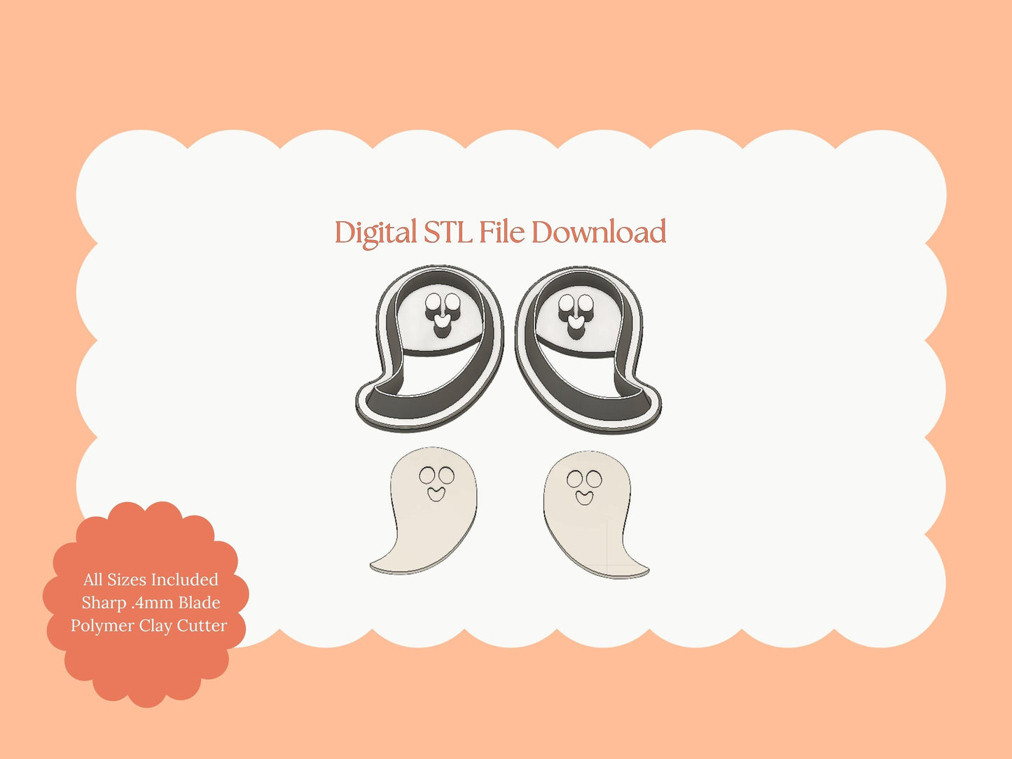 Ghost No. 6 Clay Cutter | Ghost No. 6 STL File – Digital Halloween STL File for Cute Ghost Earrings & Haunted Crafts