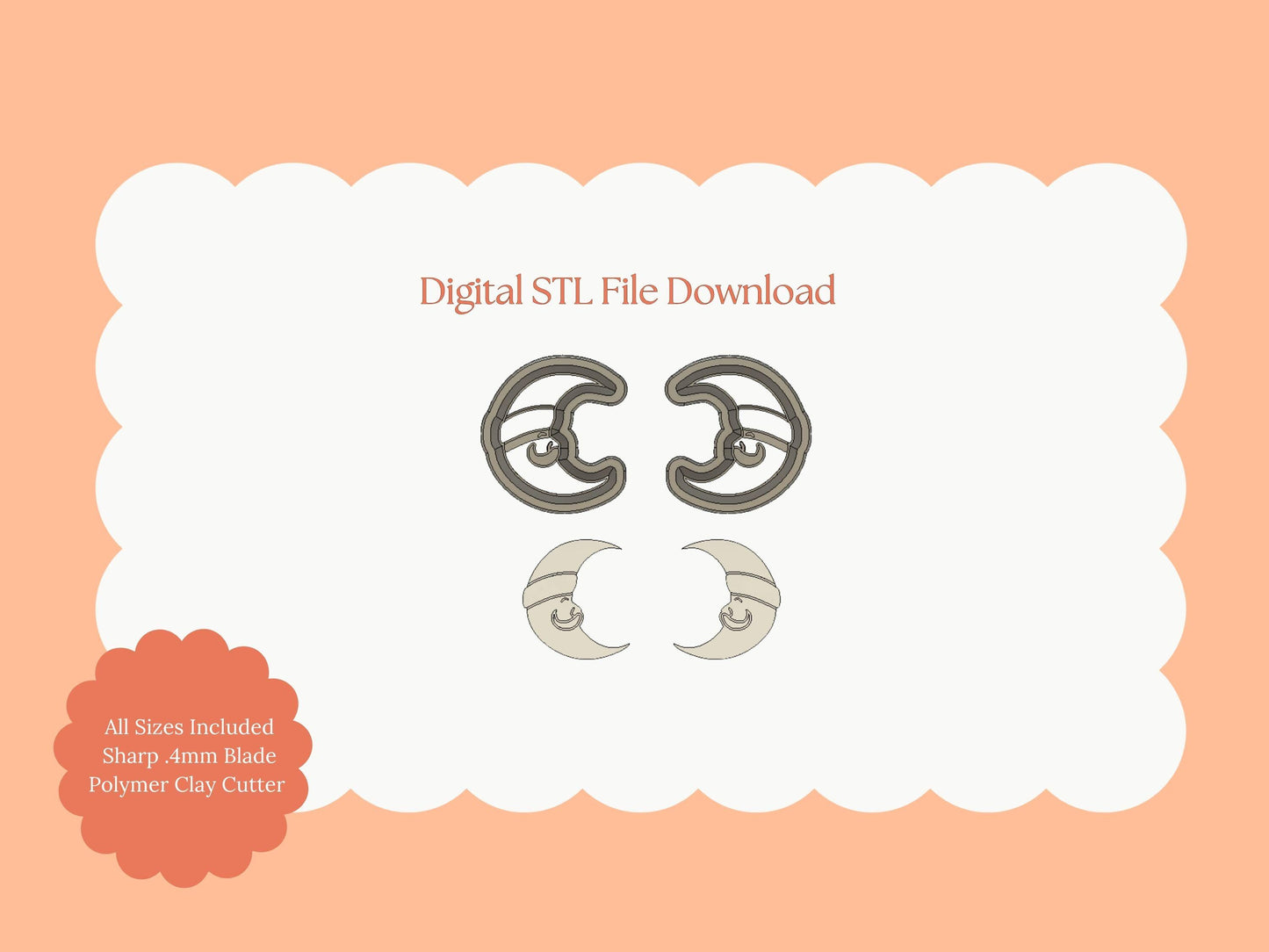 Santa Moon No. 1 Clay Cutter | Santa Moon Digital STL File for Holiday Earrings and Christmas Crafts