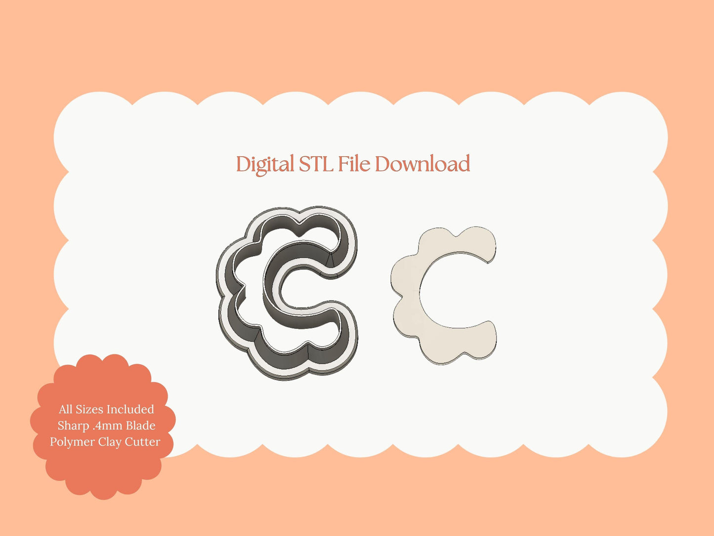Scalloped Moon Shape Clay Cutter | Scalloped Moon STL File for Polymer Clay Earrings and Celestial Jewelry