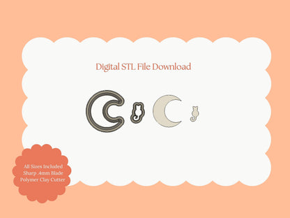 Cat and Moon Clay Cutter | Cat and Moon STL File for Polymer Clay Earrings and Celestial Jewelry