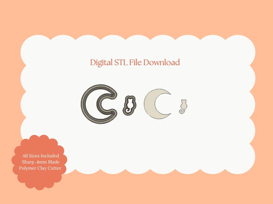 Cat and Moon Clay Cutter | Cat and Moon STL File for Polymer Clay Earrings and Celestial Jewelry