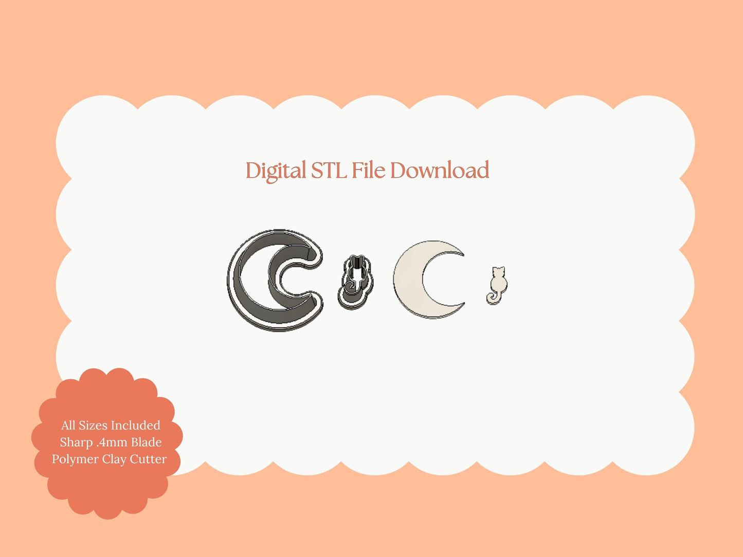 Cat and Moon Clay Cutter | Cat and Moon STL File for Polymer Clay Earrings and Celestial Jewelry