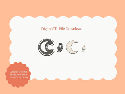Cat and Moon Clay Cutter | Cat and Moon STL File for Polymer Clay Earrings and Celestial Jewelry