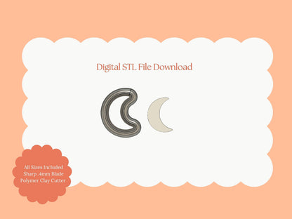 Moon No. 2 Clay Cutter | Celestial Moon STL File for Polymer Clay Jewelry and Star-Themed Crafts