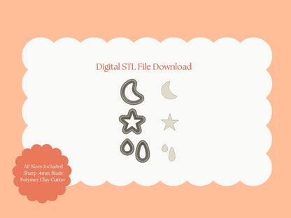 Moon and Star Dangle Clay Cutter | Moon and Star STL File – Celestial Earrings Digital Clay Download