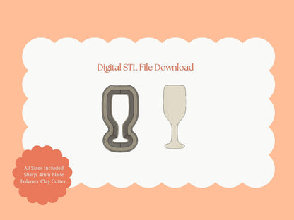 Champagne Glass Clay Cutter | Champagne STL File for New Year’s Earrings and Celebration Jewelry
