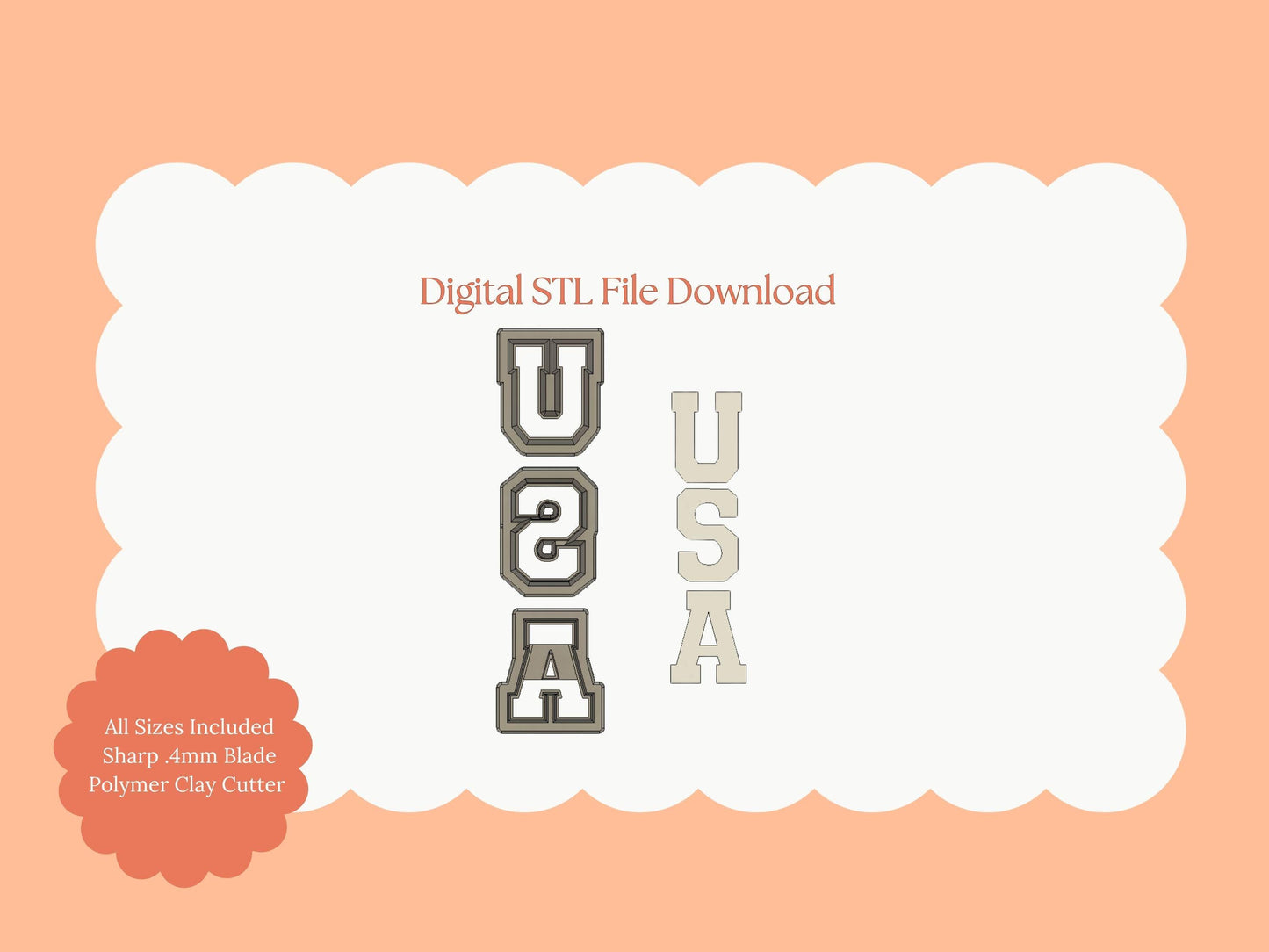 USA Letters Clay Cutter | USA Letters STL File – Patriotic Digital Cutter for Fourth of July Earrings and Crafts