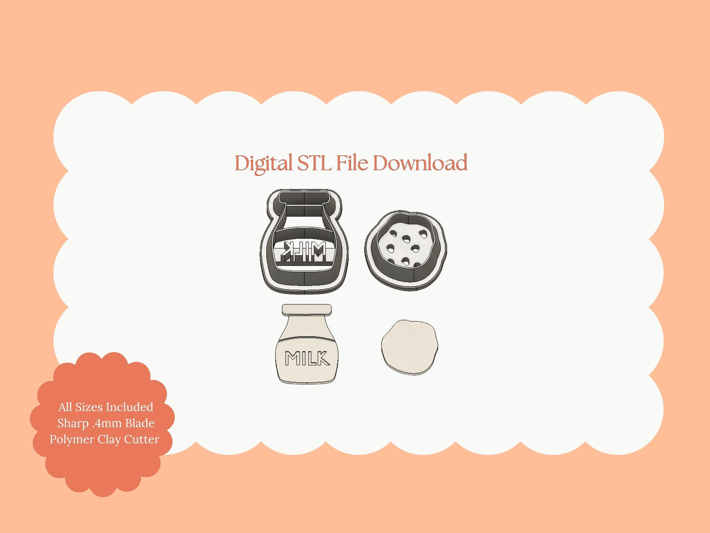 Milk and Cookies No. 3 Clay Cutter | Milk & Cookies STL File – Digital Food Cutter for Sweet Earrings and Bakery Crafts