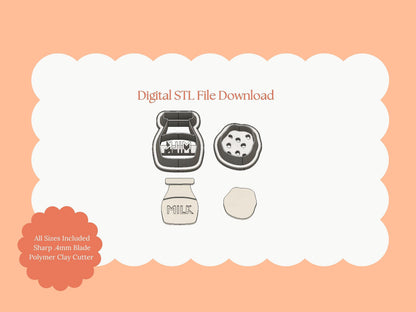 Milk and Cookies No. 3 Clay Cutter | Milk & Cookies STL File – Digital Food Cutter for Sweet Earrings and Bakery Crafts