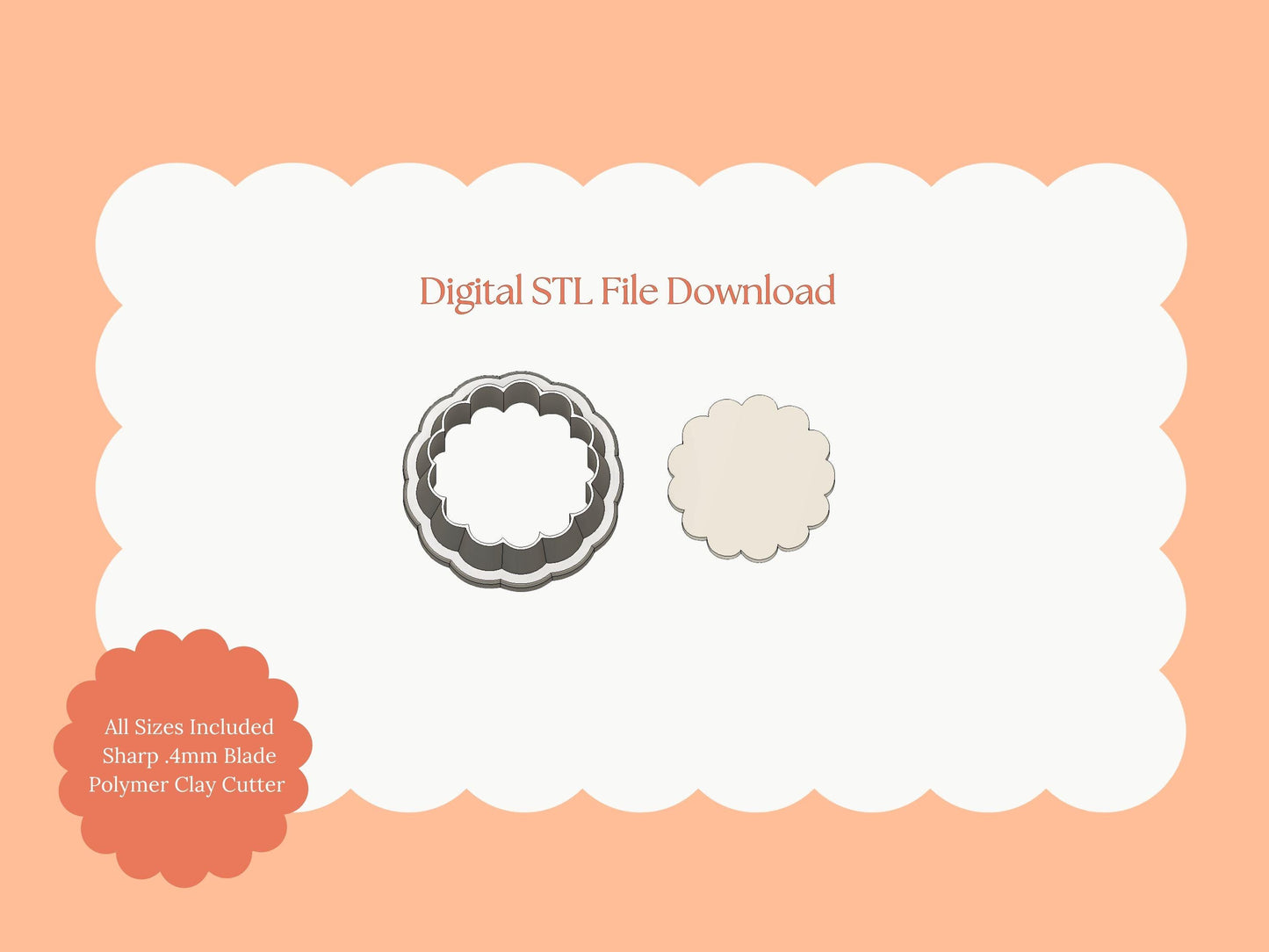 Scalloped Circle No. 1 Clay Cutter | Geometric Circle STL File for Modern Earrings – Minimalist Digital Download