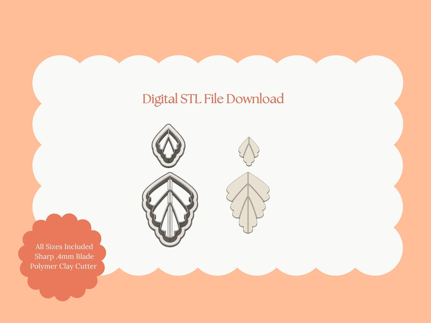 Scalloped Leaf Dangle No. 1 Clay Cutter | Leaf Dangle STL File – Nature Clay Cutter for Botanical Earrings and DIY Crafts