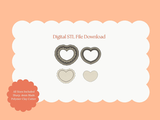 Scallop Heart No. 3 Clay Cutter | Romantic Scallop Heart STL File for Valentine Earrings – Digital Download