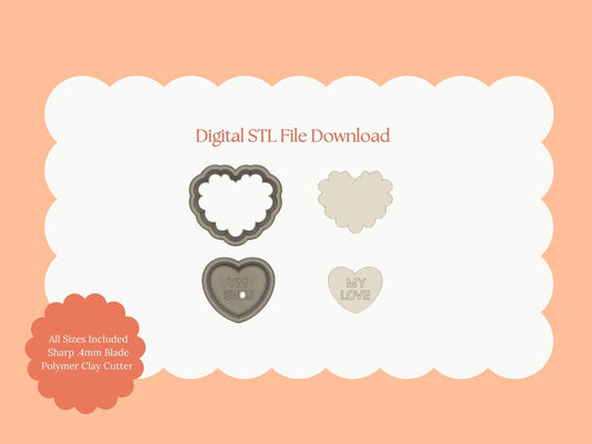 Scalloped Valentine Clay Cutter | Romantic Scallop Heart STL File for Valentine Earrings – Digital Download