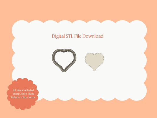 Scalloped Sugar Heart Cookie Clay Cutter | Heart Cookie STL File for Valentine Earrings – Sweet Treat Digital Download
