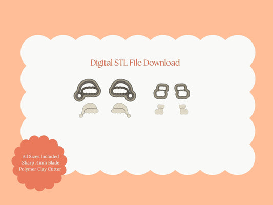 Santa Hat and Boots Set Clay Cutters | Santa Hat & Boots STL File Set for Christmas Earrings – Holiday Digital Download