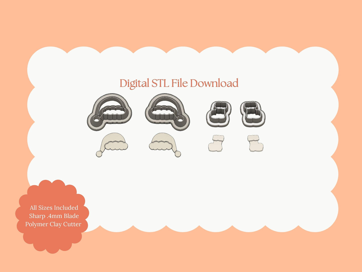 Santa Hat and Boots Set Clay Cutters | Santa Hat & Boots STL File Set for Christmas Earrings – Holiday Digital Download