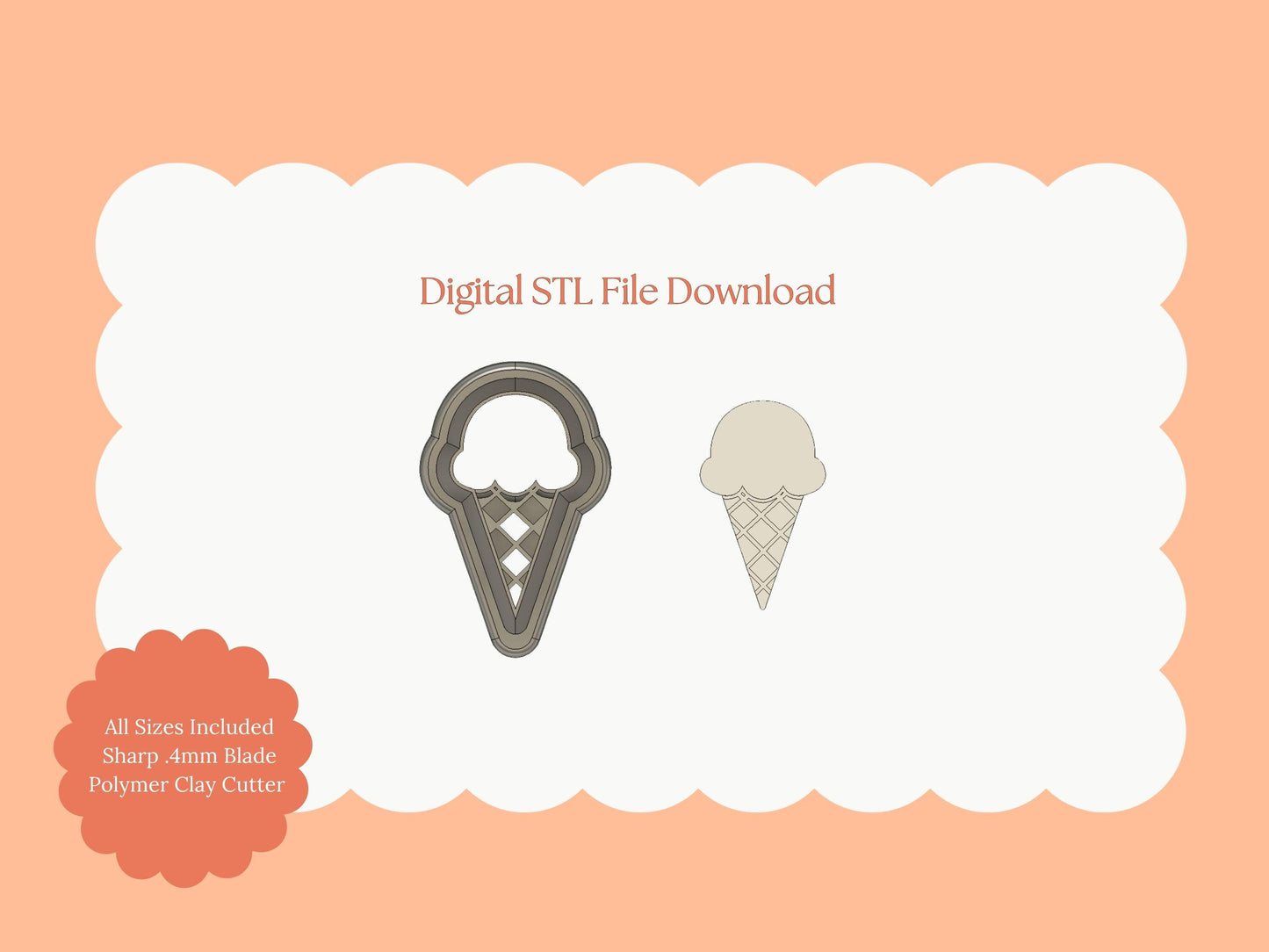 Ice Cream Shape No. 2 Clay Cutter | Ice Cream STL File – Digital Dessert Cutter for Summer Earrings and Sweet Clay Projects