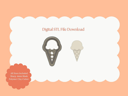 Ice Cream Shape No. 2 Clay Cutter | Ice Cream STL File – Digital Dessert Cutter for Summer Earrings and Sweet Clay Projects