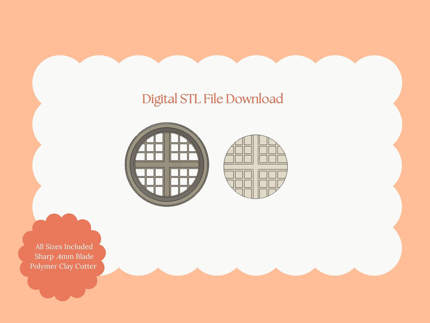 Waffle Clay Cutter | Waffle STL File for Polymer Clay Earrings and Food Jewelry
