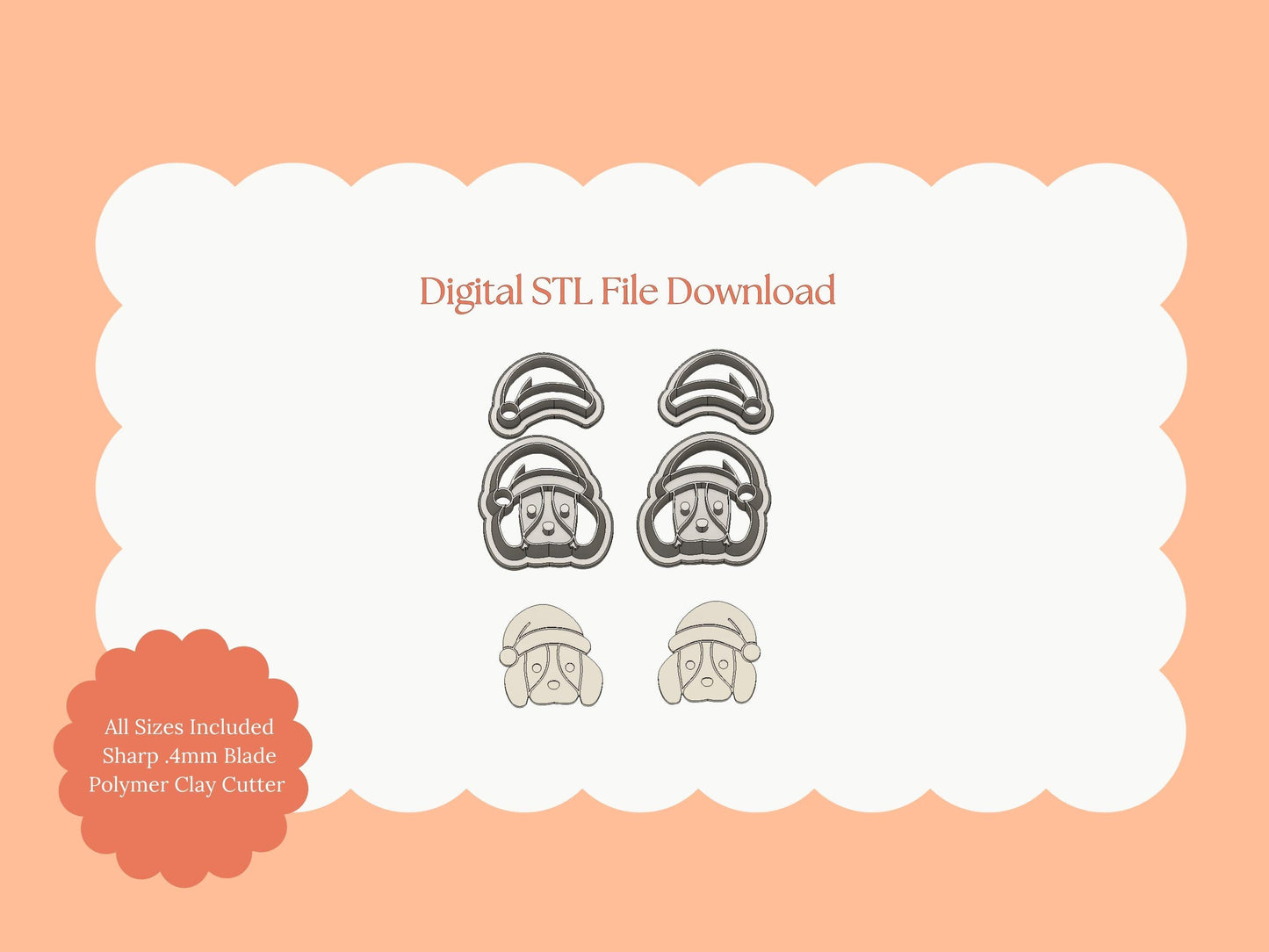 Santa Dog Clay Cutter | Santa Dog STL File for Christmas Earrings – Cute Holiday Digital Download for Festive Jewelry