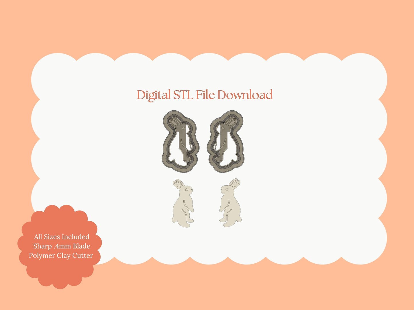 Standing Bunny No. 3 Clay Cutter | Standing Bunny STL File for Polymer Clay Earrings and Easter Jewelry