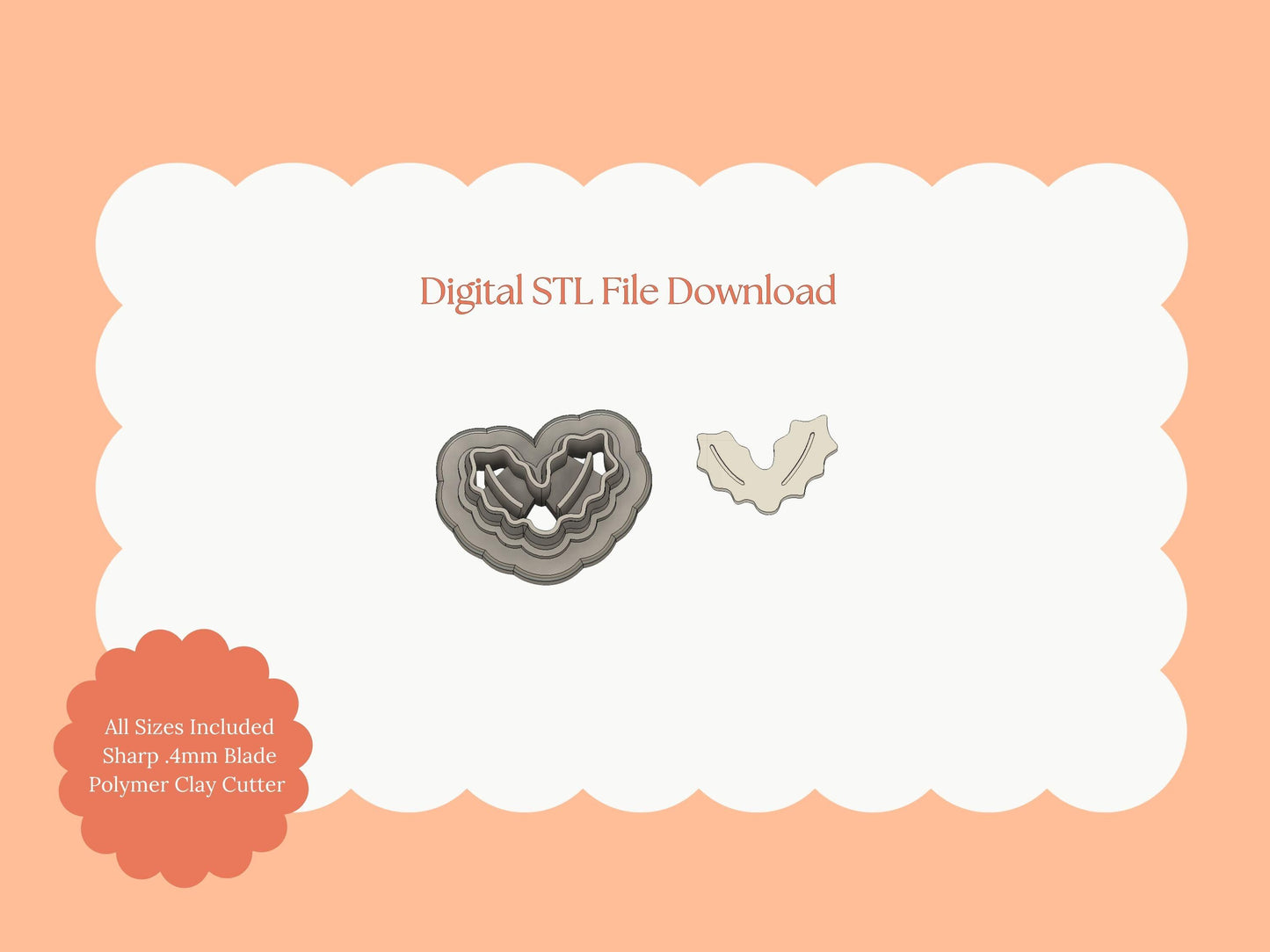 Holly Leaf No. 4 Clay Cutter | Holly Leaf STL File – Christmas Digital Clay Cutter for Botanical Earrings and Crafts