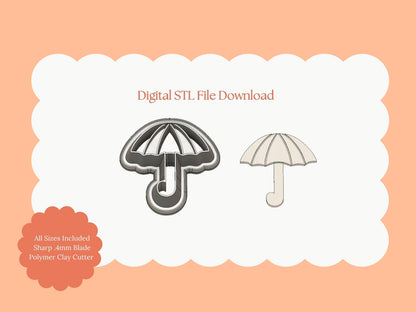 Rain Umbrella Clay Cutter | Umbrella STL File – Digital Weather Cutter for Cute Earrings and Rainy Day Crafts