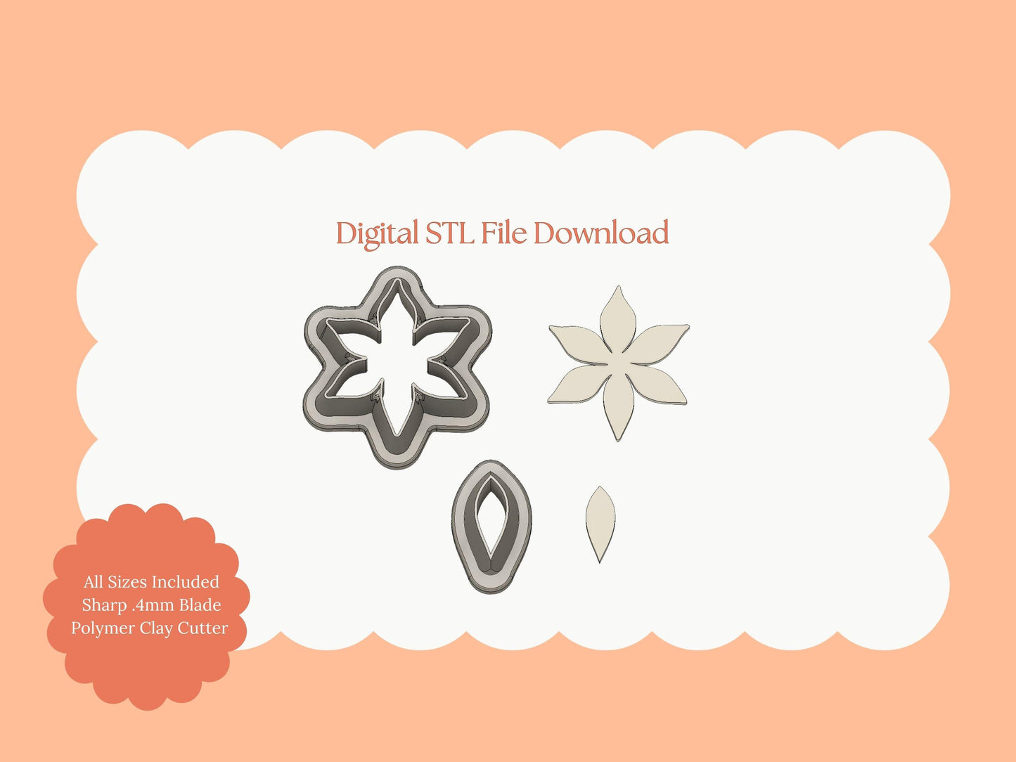 Poinsettia No. 3 Clay Cutter | Christmas Poinsettia STL File – Digital Floral Cutter for Holiday Earrings and Botanical Crafts
