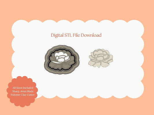 Peony No. 4 Clay Cutter | Peony STL File – Digital Floral Cutter for Wedding Earrings and Romantic Crafts